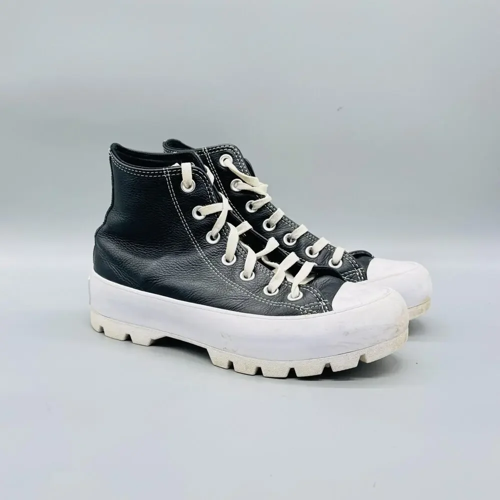 Converse Shoes Women 7.5 Black Leather Chuck Taylor All Star 2 High Top Sneakers - Picture 2 of 10